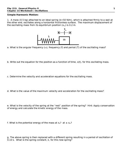 Simple Harmonic Motion And Oscillation Assignment PHY 212