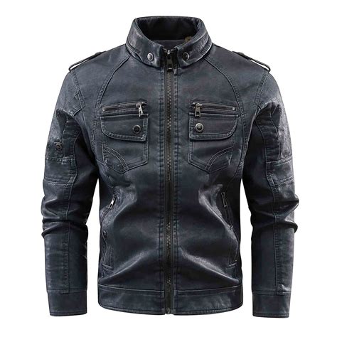 Oglccg Men S Vintage Stand Collar Pu Leather Jacket Faux Leather Moto