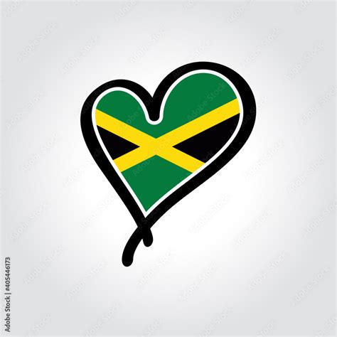 Jamaican Flag Heart Shaped Hand Drawn Logo Vector Illustration Stock