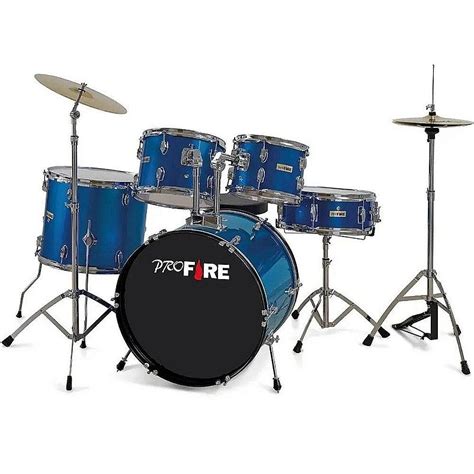 Bateria Pro Fire Bumbo Azul Ferragem Cromada Completa Loja De