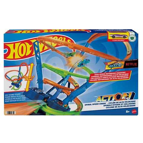 Hot Wheels Action Spiral Speed Race Crash Track Set With Motorized Booster Scale Toy