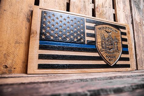 Thin Blue Line Wooden Flag Police Officer T Back The Etsy