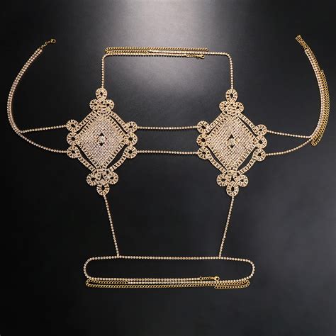 Luxury Rhinestone Sexy Lingerie Body Belly Waist Chain Women Necklace Crystal Bra Chain Bikini