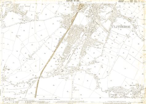 An old map of the Clitheroe (south) area, Lancashire in 1912 as an ...