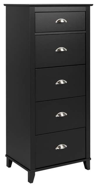 Pemberly Row 5 Drawer Engineered Wood Lingerie Chest In Black Transitional Dressers By