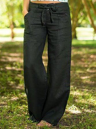 Women Solid Color Cotton Long Casual Pants Noracora