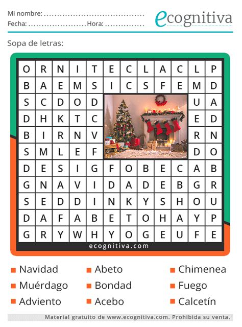 Sopas de letras de Navidad Estimulación cognitiva