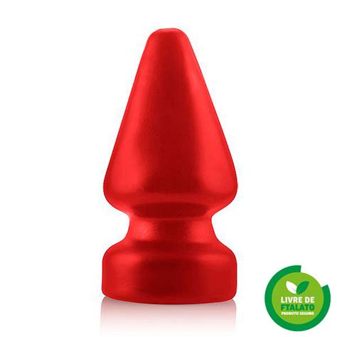Plug Anal Gigante Liso Ventosa Feito Em Vinil X Cm Vermelho