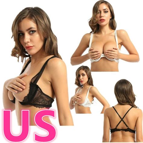 Us Women S Sheer Lace Bras Lingerie Shelf Crisscross Open Front Push Up Bra Top Ebay