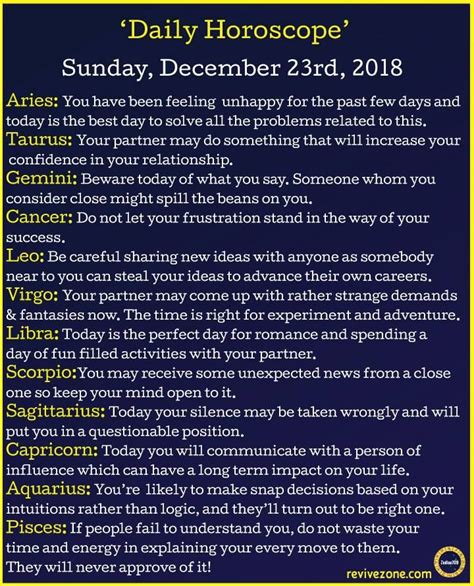 23 December 2018, daily horoscope, horoscope, zodiac709, revivezone | Horoscope, Daily horoscope ...