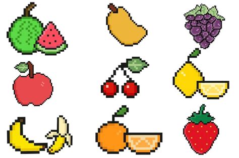 Premium Vector Pixel Fruits Set Old Style 8 Bit Icons Apple Banana