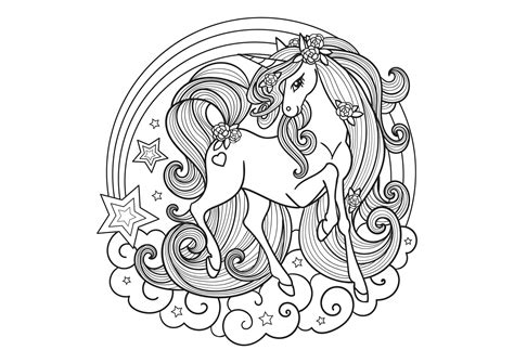 Belle Licorne Avec Des Nuages Et Un Arc En Ciel Licornes Coloriages