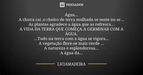 Água A Chuva Cai O Cheiro De Terra Liciamadeira Pensador