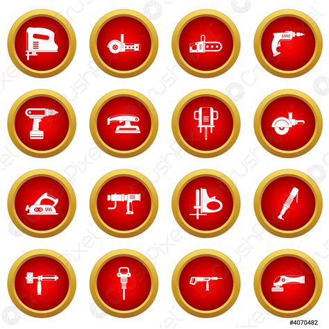 Electric Tools Icon Red Circle Set Stock Vector 4070482 Crushpixel