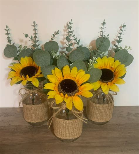 Sunflower Mason Jars Centerpiece Fall Decor For Wedding Etsy Rustic