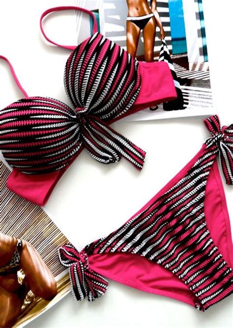 Striped Adjustable Strap Sexy Bikini Set Fairyseason