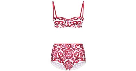 Dolce Gabbana Majolica Print Balconette Bikini Top And Bottoms In Red