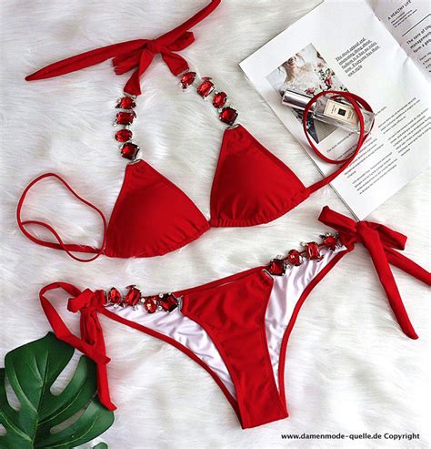 Bikinis und Badeanzüge 2025 Sexy Luxus Diamant Badeanzug Tanga Bikini in Rot Damenmode