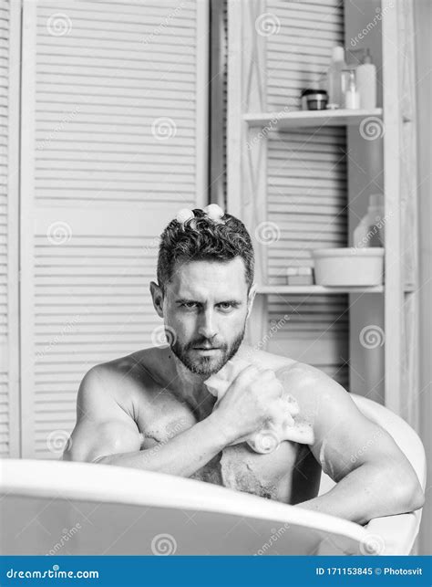 Taking Bath With Soap Suds Treating Yourself With Hot Bath Pampering