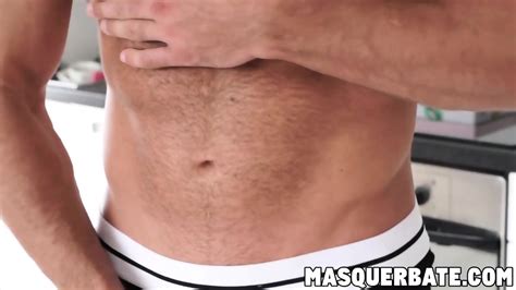 Muscular Gay Hunk Playing With His Big Curved Cock