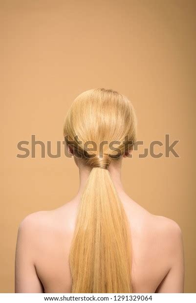 Back View Of Naked Blonde Girl With Long Straight Hair Isolated On Beige Stock Photos Images