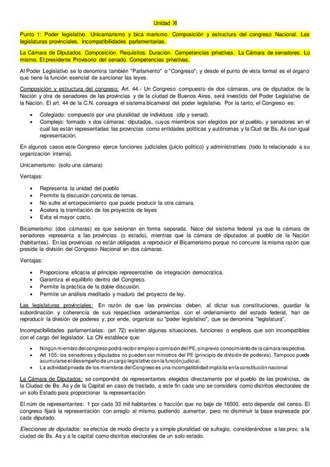 Unidad Poder Legislativo Unidad Xi Punto Poder Legislativo