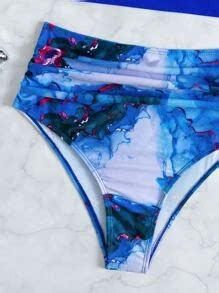 Marble Print Ruched Push Up Bikini SHEIN USA