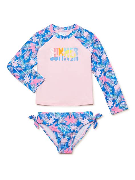 Shelloha Girls Long Sleeve Rashguard And Bikini Bottom Swimsuit Set Sizes Walmart
