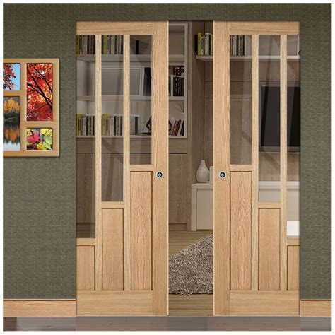 Coventry Contemporary Oak Absolute Evokit Double Pocket Doors Clear