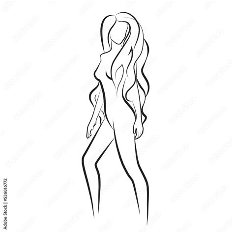 Naked Beautiful Nude Woman Lies Figure Line Style Silhouette Vector Illustration Stock
