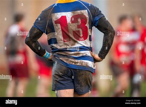 English Amateur Rugby Union Player With A Dirty And Muddy Number Shirt Stock Photo Alamy