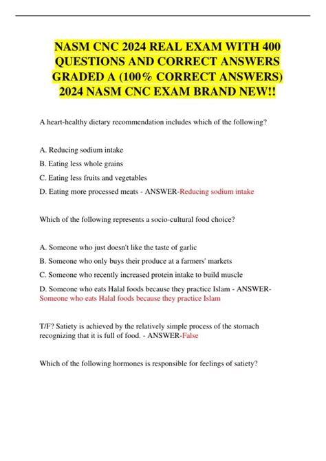 Nasm Cnc 2024 Real Exam With 400 Questions And Correct Answers Graded A