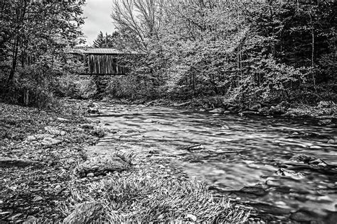 Jeffersonville Poland Covered Bridge Jeffersonville VT Fall Foliage Lamoille River Black and ...