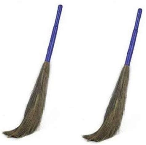 Blue Color Pick Handle Broom Soft Grass Fool Jhadu Pack Of 2 Cavity