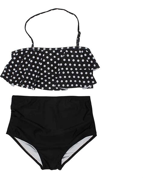 volang bikini hög midja rygglös baddräkt halter baddräkt svart s Fruugo SE