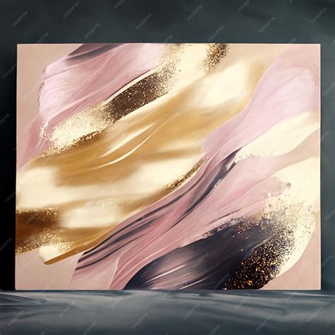 Premium Ai Image Painting Of A Pink And Gold Abstract Painting On A Black Background Generative Ai