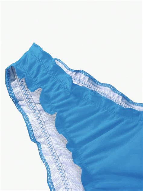 Fondello Bikini Donna Di Colore Puro Con Bordo A Volant E Disegno Arricciato Per Le Vacanze