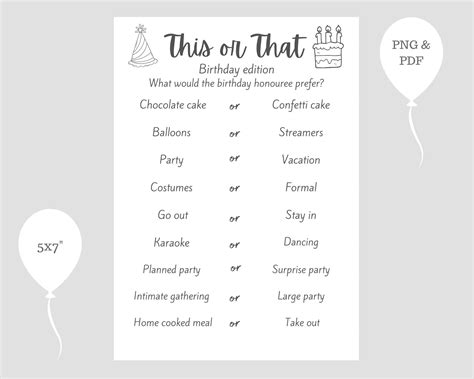 This or That Printable Game Birthday Edition - Etsy