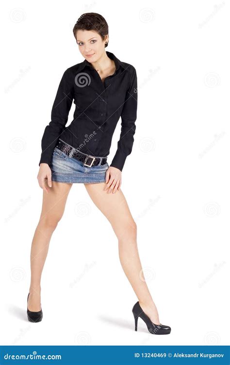 Lovely Brunette In Denim Skirt Stock Image Image Of Long Business 13240469