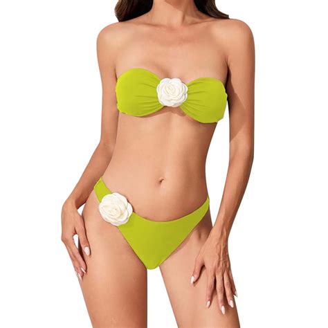 Wiueurtly Bikini Sets For Women 2 Bandeau Set High Cut Strapless Floral Swimsuit Bathing Suit