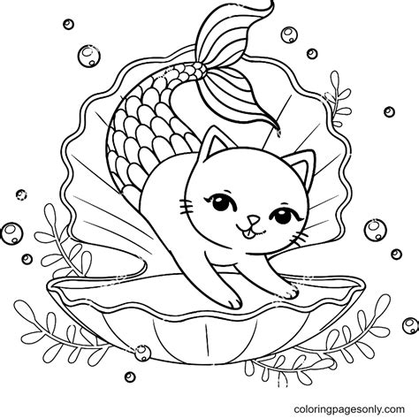 Mermaid Cat Coloring Pages Coloring Home