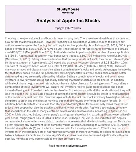 Analysis Of Apple Inc Stocks Free Essay Example