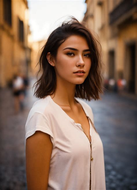 Lexica An Ultra Detailed Photo Of A Years Old Brunette Girl With Wet Mid Short Loose Hair