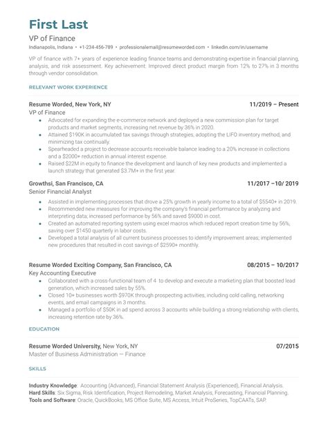 3 Vp Of Finance Resume Examples For 2025 Resume Worded