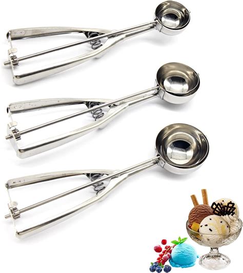 RUseeN Ice Cream Scoop 3Pcs Cookie Scoop For Baking Stainless Steel