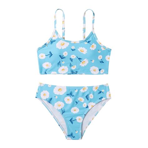 REORIAFEE Girls 2 Piece Swimsuit Sets Age 4 12Years Bikini Top And Short Cute Flower Graphic