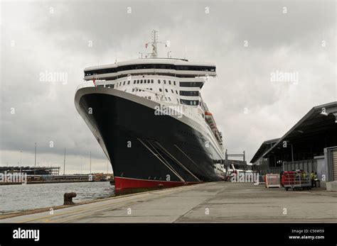 Queen Mary 2 Cruise Liner Docked At Southampton Terminal United