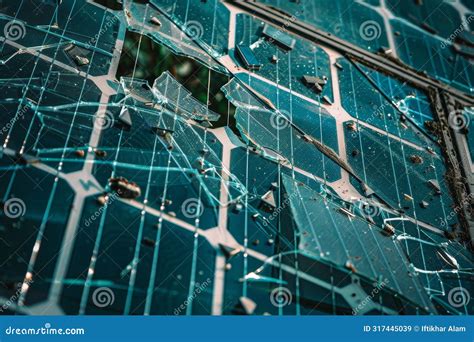 detailed view  shattered glass pieces   broken wall  broken