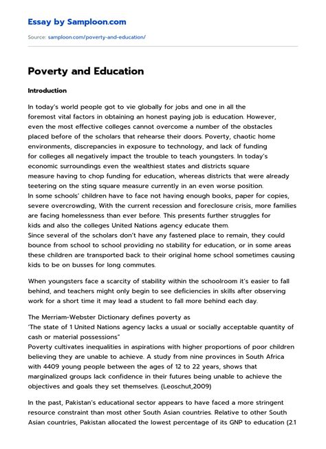 Poverty And Education Argumentative Essay On