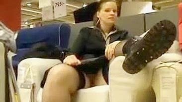 Sexy Exhibitionist Girl Plays With Her Pussy In The Furniture Store AREA51 PORN